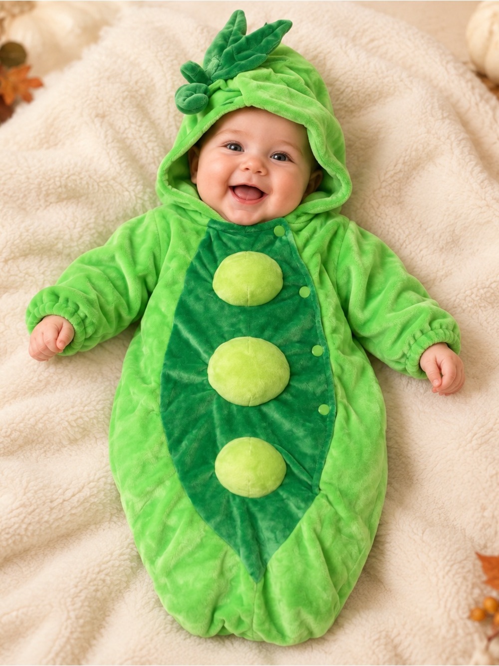 Baby Peapod Halloween Costume 0–6 Months Green Plush Bunting